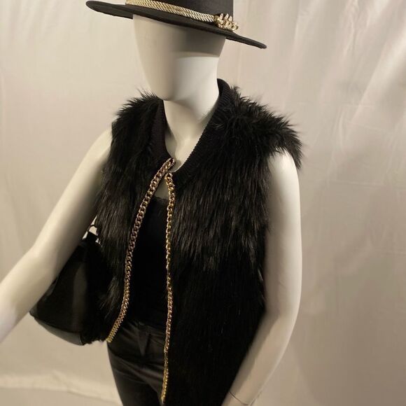 NWT Thalia Sodi Chain-Trim Faux-Fur Vest - Black - Picture 9 of 11
